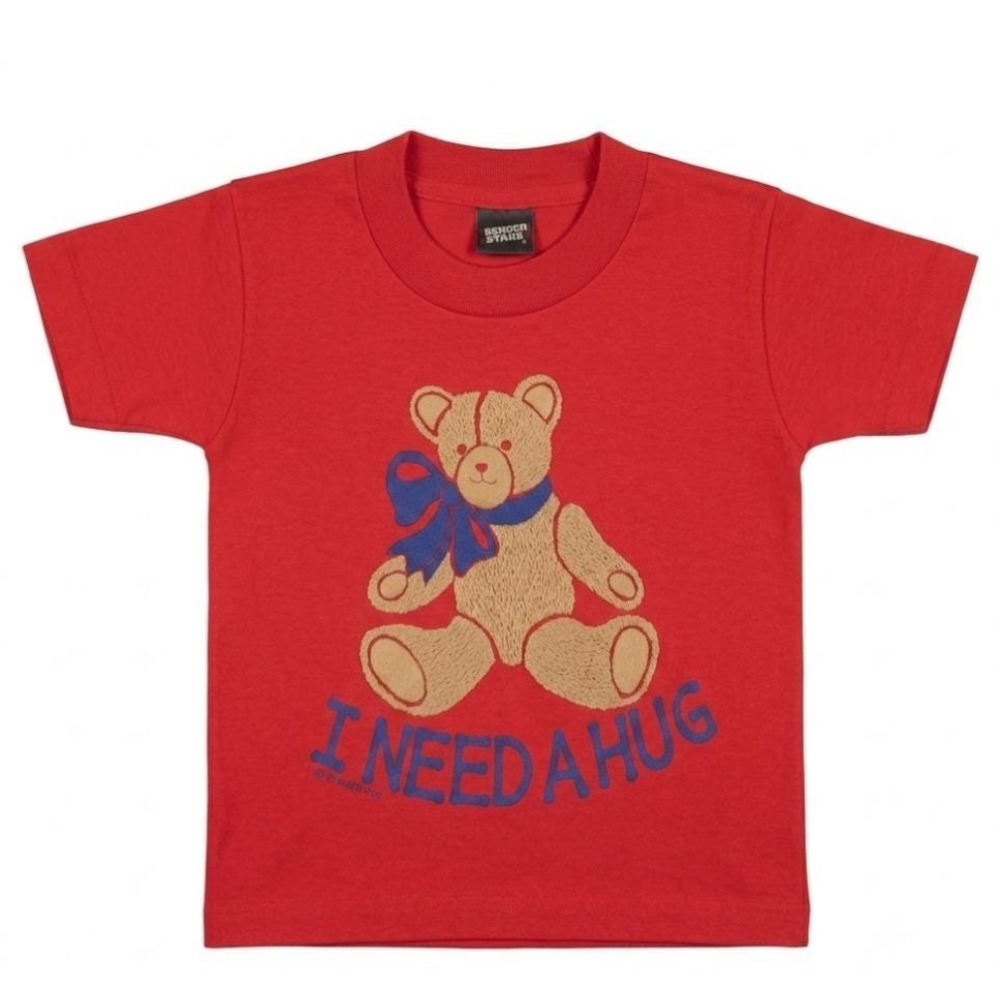 Vtg 80s Kids T-Shirt Red Tee Teddy Bear I Need A Hug Puff 2-4 EXC single stitch